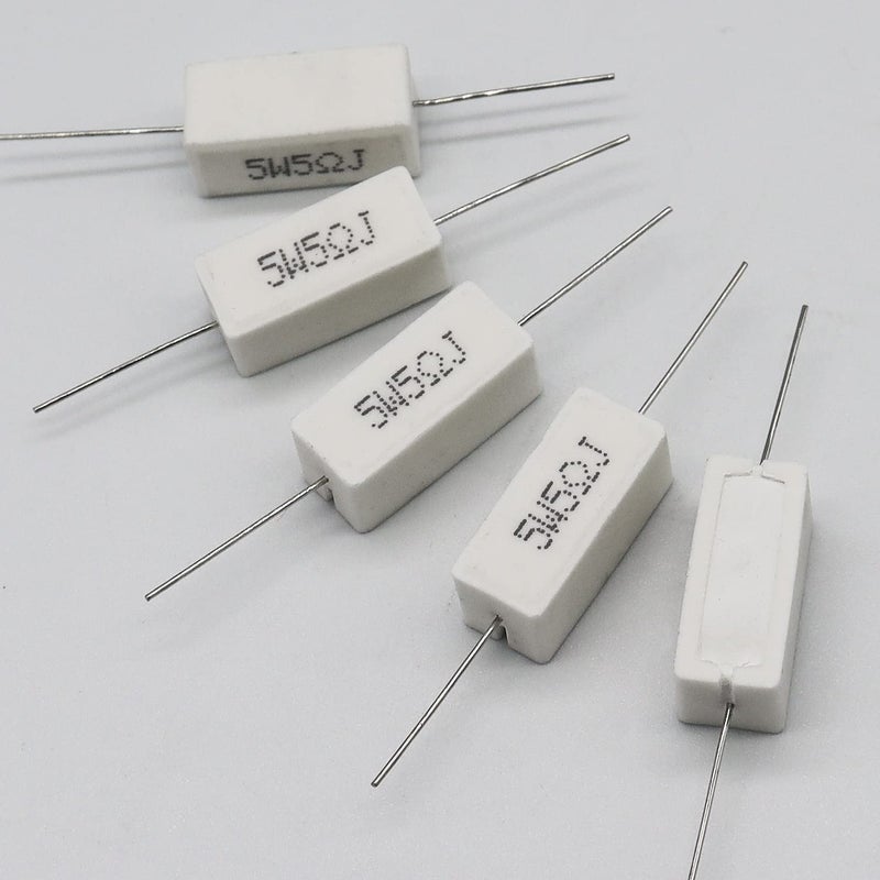 Dimlove Cement Resistor,10 PCS 5W 5 Ohm 5% Axial Lead Wire Resistor White Wound Fixed Ceramic Cement Resistors Wirewound Cement Power Resistors Flame Heat Moisture Resistance Precharge Horizontal Resistors - Image 4
